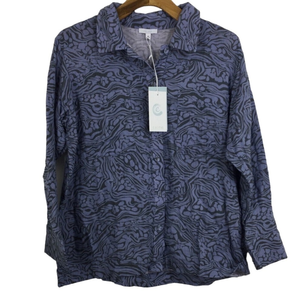 Calme Double Pocket Shacket Button up Shirt Blue Size Medium NWT
